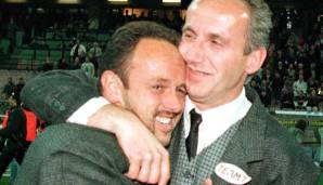 Trainer Klaus Roitinger (re.) und sein Co Marinko Ivsic freuten sich am selben Abend noch ausgiebig über die Cup-Sensation. Doch nur drei Tage später verstarb Ivsic bei einem Autounfall auf tragische Weise.