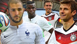 Die Schlüsselspieler? Frankreichs Benzema und Pogba, Deutschlands Lahm und Müller (v.l.)