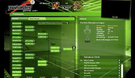 Screenshots aus dem Online-Fußballmanager Goalunited