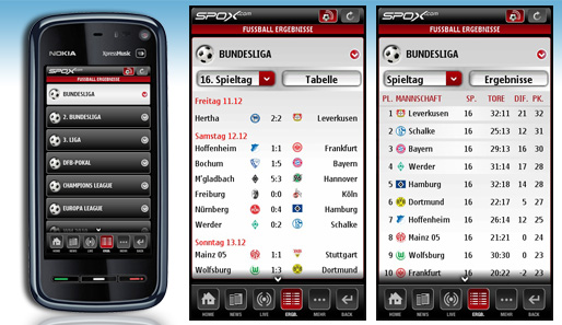 Ergebnisse und Tabellen: Mit der SPOX-App zu allen wichtigen Ligen abrufbar. Dazu: die WM 2010