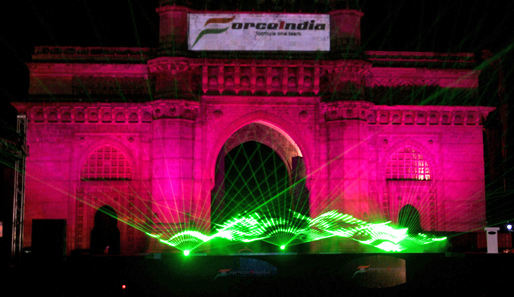 Willkommen zum Lauch des neuen Foce-India-Boliden VJM01 vor dem Gateway of India in Mumbai, Indien