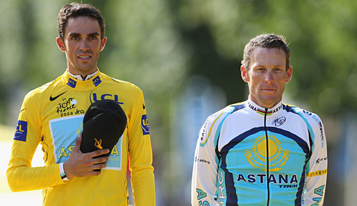 Jung sticht alt: Im Kampf der Generationen siegte Alberto Contador (l.) und verwies den elf Jahre älteren Lance Armstrong (r.) auf Rang drei