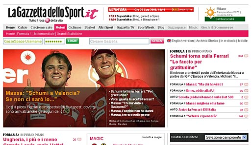 Gazzetta dello Sport (Italien): Ferrari & Schumi: Das schönste Paar der Formel 1 ist wieder zusammen. Ein Fest - der größte Champion aller Zeiten ist wieder da