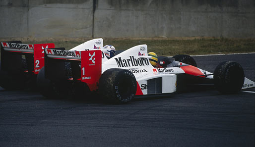 1989: Erste Kollision zwischen Senna und Prost. Prost scheidet aus, Senna kämpft sich zurück und gewinnt, wird aber zu Unrecht disqualifiziert. Prost ist Champion