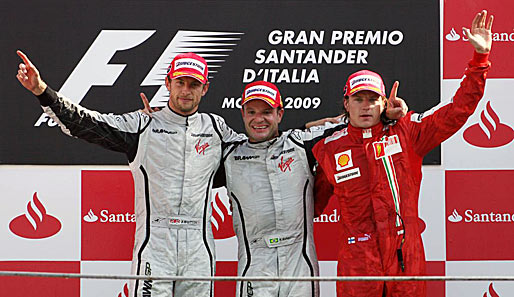 So sehen Sieger aus: Rubens Barrichello siegt beim Großen Preis von Italien vor Teamkollege und WM-Spitzenreiter Jenson Button und Ferraris Kimi Räikkönen