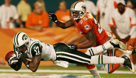 Auch die schöne Flugeinlage von Braylon Edwards konnte die Niederlage der New York Jets bei den Miami Dolphins nicht verhindern