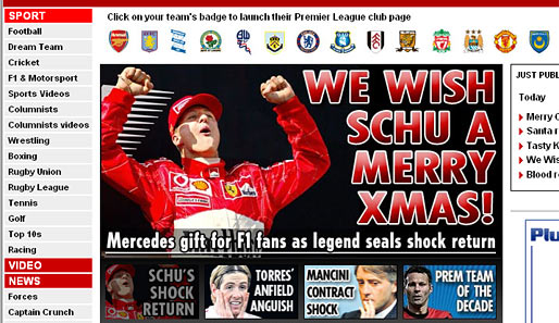 Das englische Boulevard-Blatt "The Sun" wünscht Michael Schumacher frohe Weihnachten. Nettes Wortspiel