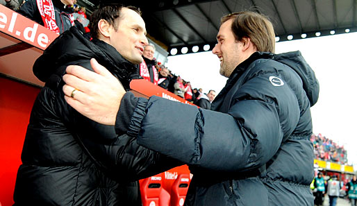 FSV Frankfurt - VfL Bochum 0:0: Die beiden Jung-Trainer Heiko Herrlich (l.) und Thomas Tuchel begrüßten sich herzlich vor dem Match ihrer Teams