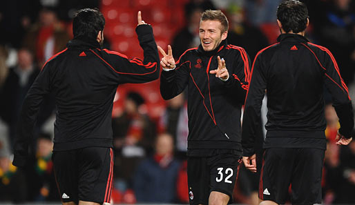 Manchester United - AC Milan 4:0: Vor seiner Rückkehr ins Old Trafford hatte David Beckham noch gute Laune