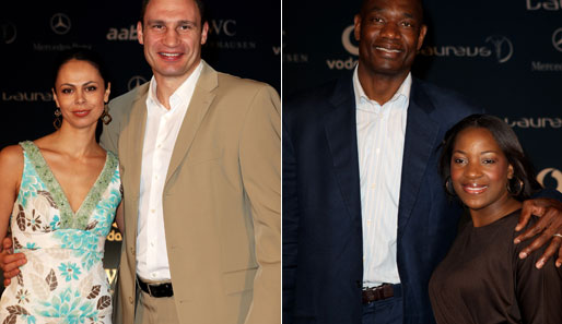 Große Männer: Witali Klitschko (mit Frau Natalie) und Ex-NBA-Star Dikembe Mutombo (mit Frau Rose)