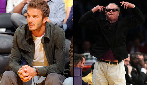 Während David Beckham gelassen zusieht, tut Schauspieler Jack Nicholson jeder Ballverlust fast körperlich weh