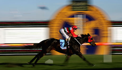 Ein Foto-Finish der besonderen Art. Ben Knobel gewinnt auf seinem Pferd Raffaello ein Charity-Rennen in Melbourne