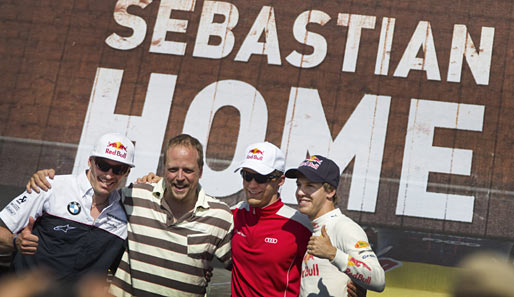 Vettel war nicht der einzige Promi in Heppenheim: Hier sehen wir ihn mit Chris Pfeiffer, Smudo und Matthias Ekström (v.l.)