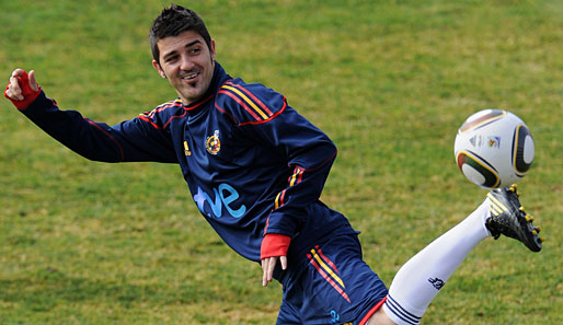 David Villa hat allen Grund zur guten Laune im Training der Spanier - er konnte bisher vier WM-Tore beisteuern