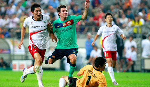 Über Barcas neuen Auswärtslook kann man streiten: Lionel Messi und Co. besiegen die All Stars der südkoreanischen K-League mit 5:2