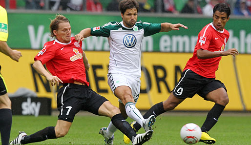 VfL Wolfsburg - Mainz 05 3:4: Die Mainzer verhagelten Diegos (M.) Bundesligacomeback beim 4:3 Sieg in Wolfsburg gehörig.