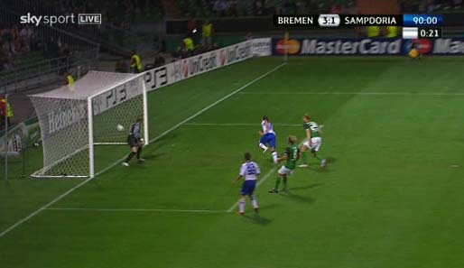 Wiese kann nur noch hinterherschauen. 1:3-Anschlusstreffer für Sampdoria kurz vor dem Ende! Werder wird für die eigene Nachlässigkeit bestraft
