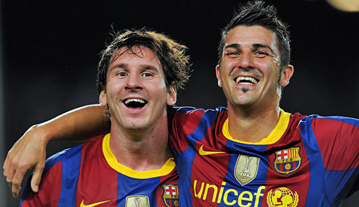 Diese beiden Herren sind definitiv ein potenzielles Traumduo des europäischen Fußballs: Lionel Messi (l.) und David Villa vom FC Barcelona