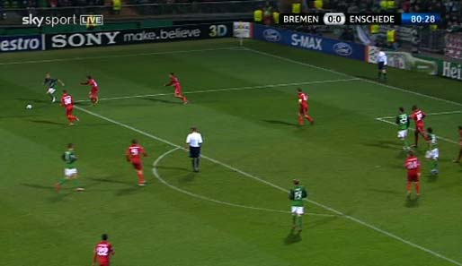 81. Minute, 0:1: Werder im Angriff, Wesley hat links im Bild den Ball