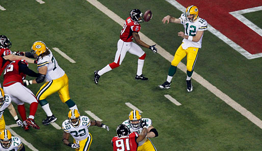 Quarterback Aaron Rodgers und seine Green Bay Packers machten in den NFL-Playoffs Hackfleisch aus den Atlanta Falcons: 48:21