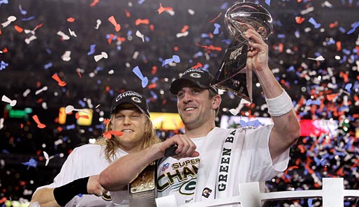 Party-Stimmung in Arlington, Texas - die Packers feiern ihren Triumph. Super-Bowl-MVP wird Quarterback Aaron Rodgers