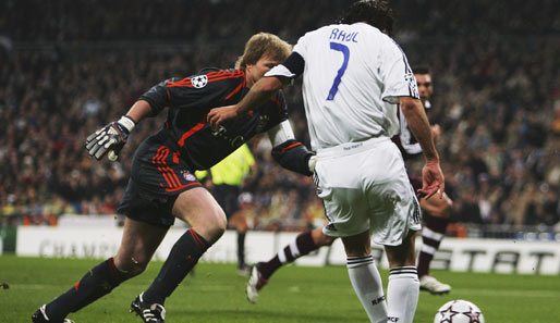 In der Saison 2006/2007 netzte Raul im Achtelfinalhinspiel gegen die Bayern gleich doppelt - trotzdem schieden die Königlichen aus