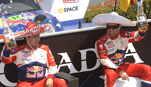 "Don't drink & drive, Sebastien!" Sebastien Loeb (r.) samt Co-Pilot nach seinem Sieg bei der Mexiko-Rallye. Natürlich alles ganz ohne (Alkohol-) Doping