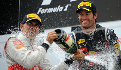 Grund zum Jubeln hat auch Mark Webber - der Red-Bull-Pilot fährt von Startplatz 18 noch bis auf den dritten Rang nach vorne