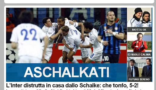 "Tuttosport" erfindet für den historischen Abend gar das Wort "Aschalkati" und schreibt: "Inter wird zuhause von Schalke zerstört"