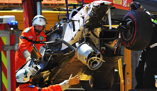So sah das Wrack des Autos von Sergio Perez aus. Unglaublich, dass der Mexikaner seinen Crash in Monaco wohl ohne ernste Verletzungen überstanden hat