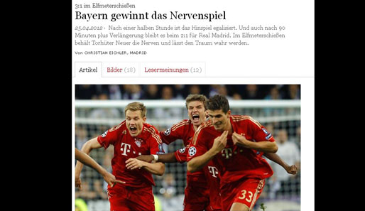 Gewohnt emotional titelt die "FAZ" auf ihrer Homepage über den Bayernsieg