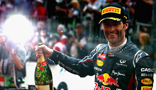 Nach dem nervenaufreibenden Rennen hat sich Mark Webber die Schampus-Party redlich verdient
