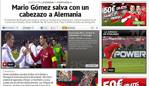 Spanien: Die "AS" bleibt ganz sachlich - "Mario Gomez rettet Deutschland mit einem Kopfball"