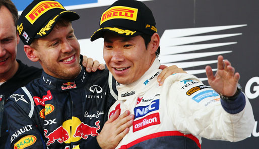 Der große Jubel galt jedoch Lokalmatador Kamui Kobayashi, der es als dritter Japaner in der Formel 1 auf's Podium schafft - noch dazu beim Heimrennen