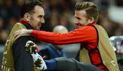 David Beckham kam nicht zum Einsatz, hatte aber trotz längerer und vergeblicher Aufwärmarbeit gut lachen