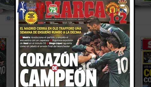 Marca (Spanien): "Herz des Champions: Madrid beschließt im Old Trafford eine traumhafte Woche und nimmt Kurs auf den zehnten Titel"