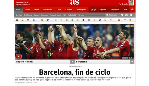 Das zweite Sportblatt aus Madrid, die "AS", erklärt die Ära Barcas für beendet