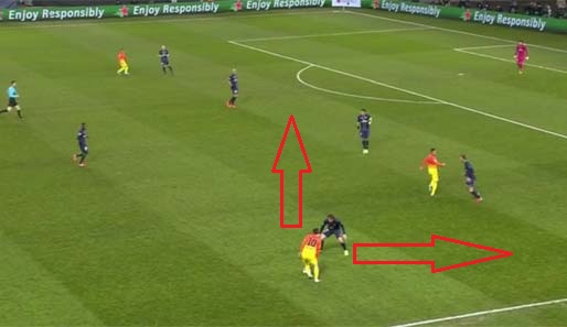 VARIANTE 2: Messi bekommt auf rechts den Ball und hat zwei Möglichkeiten: Dribbling in die Mitte oder Dribbling an der Linie entlang