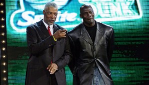 Zwei ganz Große lang nach dem Karriereende: Julius Erving (l.) und Michael Jordan waren drei Jahrzehnte lang die Herren der Lüfte