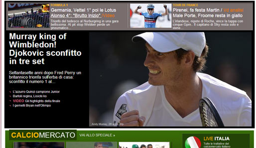 Selbst in Italien bedient man sich einer zumindest halb-englischen Headline. Den "König von Wimbledon" feiert die "Gazzetta dello Sport"