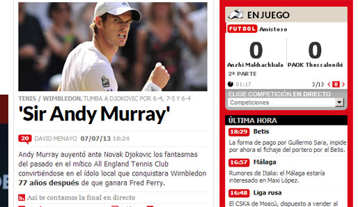 Die spanische "Marca" blickt schon mal in die Zukunft: Lang wird's vermutlich nicht dauern, bis die Queen Andy Murray einlädt