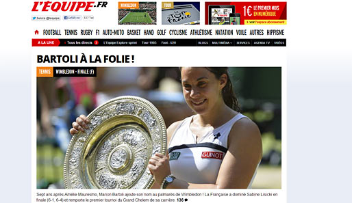 In Frankreich ist man natürlich stolz wie Hulle auf Marion Bartoli: Ein "Wahnsinn" sei ihr Wimbledon-Sieg, findet "L'Equipe"