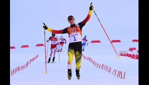 Der Moment des Triumphs! Eric Frenzel war die Nummer eins am Start und im Ziel - die fünfte Goldmedaille für Deutschland!