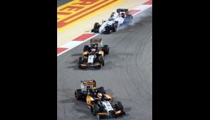 Dahinter gab es lange einen engen Kampf zwischen Force India und Williams, Massa musste hinter Hülkenberg ans Limit gehen