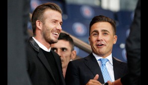 David Beckham und Fabio Cannavaro - zwei ehemalige Fußballgrößen auf der Tribüne unter sich
