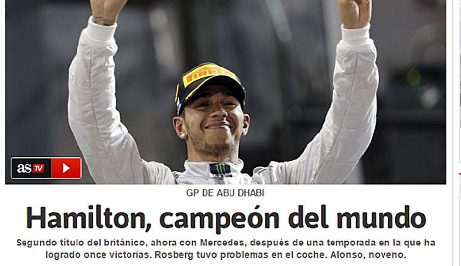 Die spanische "AS" stellt noch einmal klar, wer der Champion ist: "Hamilton, Weltmeister"