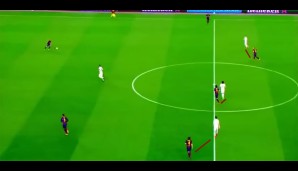 Pique verlagert zurück zu Mascherano, der jetzt mehr Platz hat. Alba und Neymar stehen an der Auslinie und machen das Spiel breit. Iniesta kommt entgegen.