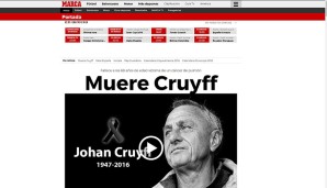 Die spanische Marca widmet Cruyff die volle Seite und schreibt: ''Cruyff verstorben''