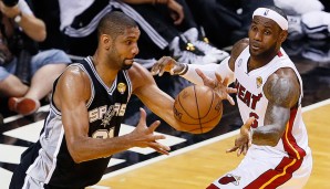 2013 NBA Finals, Heat vs. Spurs 95:88 - Das Comeback aus Game 6 bleibt in Erinnerung, doch auch in Spiel 7 rockte LeBron James. Dank 37 Punkten und 12 Rebounds - und eines vergebenen Legers von Timmy - holte Miami den back-to-back Titel