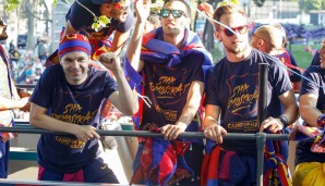 Platz 5: Ebenfalls neun Nominierte kommen vom FC Barcelona. Im Bild: Andres Iniesta, Sergio Busquets und Kroatiens Mittelfeldstar Ivan Rakitic